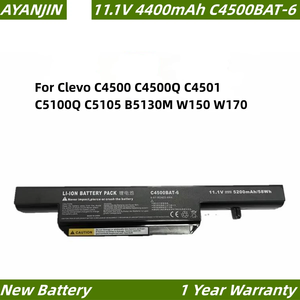 C4500BAT-6 11 1 V 4400mAh аккумулятор для ноутбука Clevo C4500 C4500Q C4501 C5100Q C5105 B5130M W150 W170