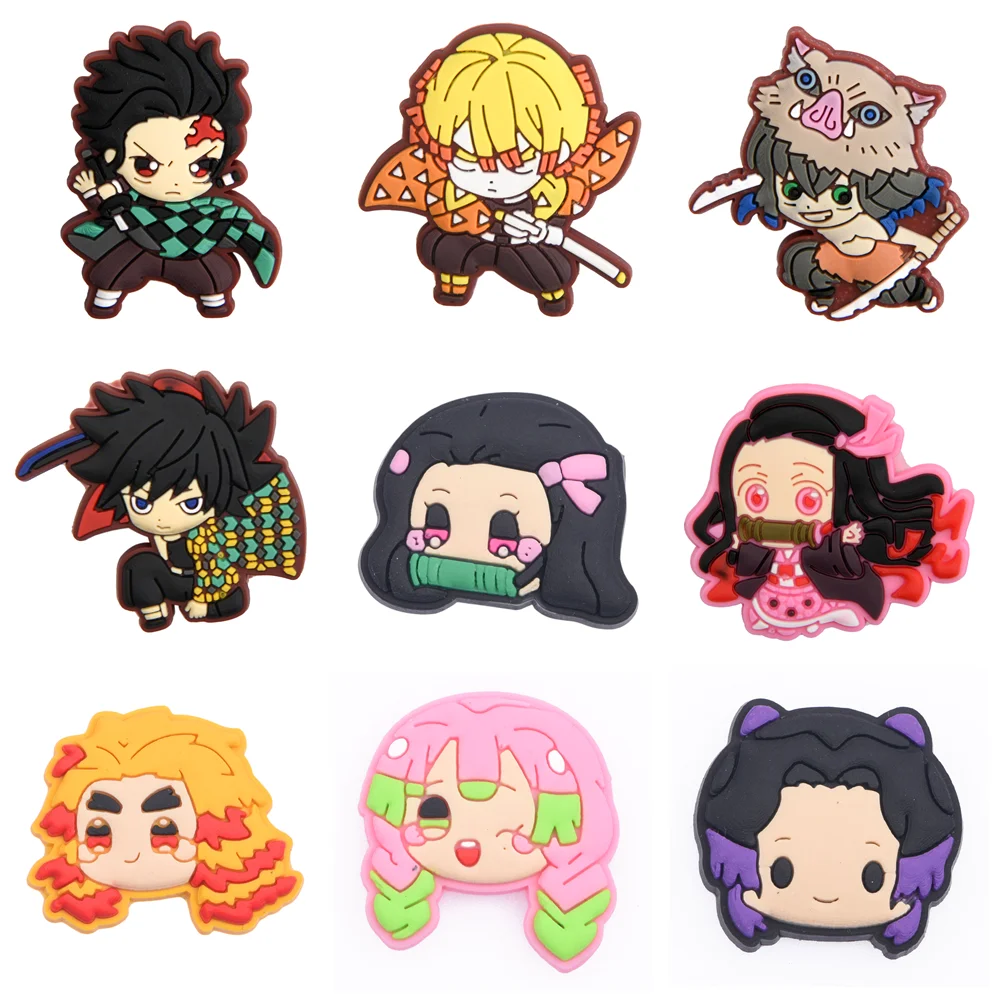 

Hot Sale 1pcs Anime Croc Charms Demon Slayers Character PVC Shoe Decorations for Clogs Sandals Accessories Kids Party Gifts