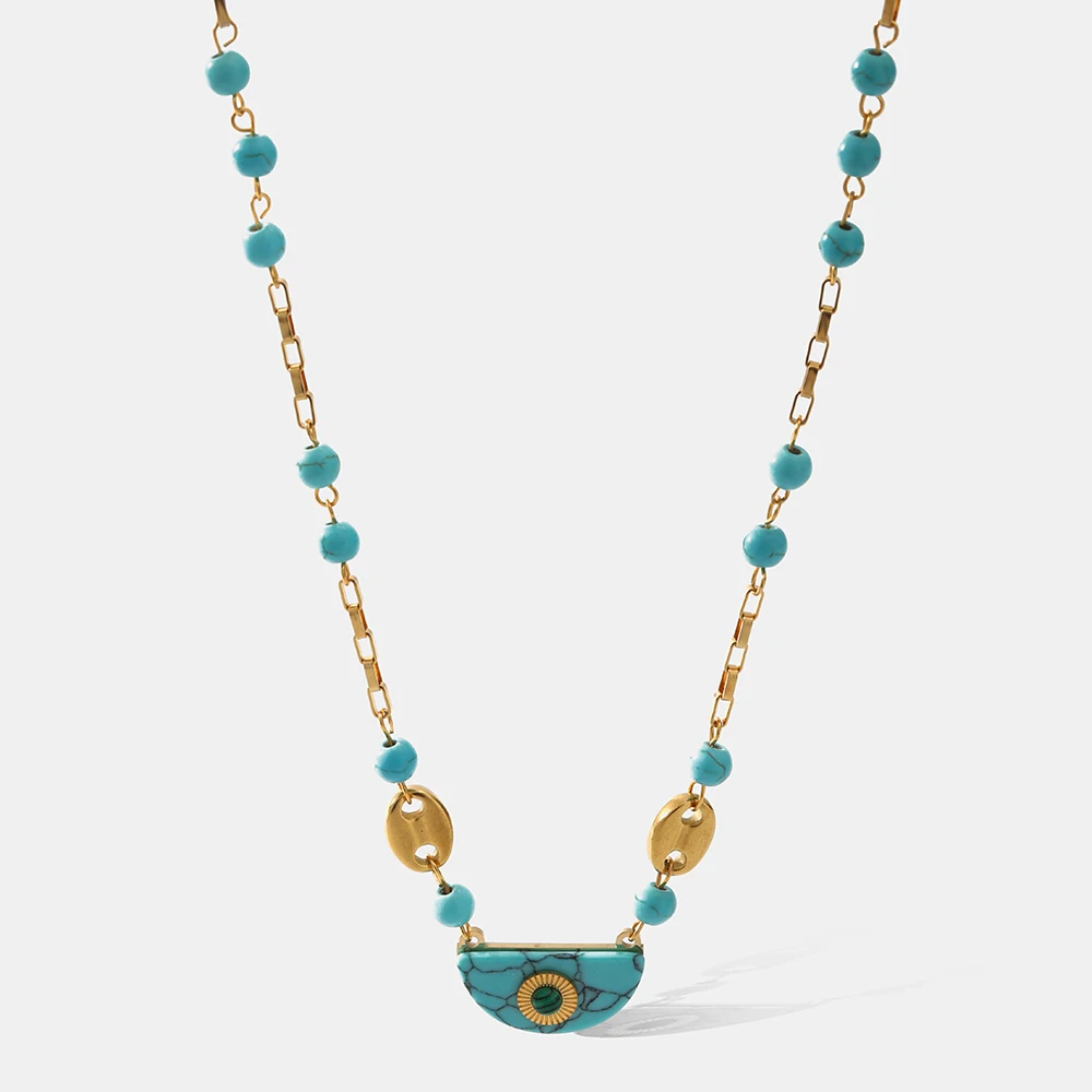 

Turquoise Stainless Steel Necklace Female 18K Real Gold Plated Personality Female Clavicle Chain Waterproof and Fade Resistant