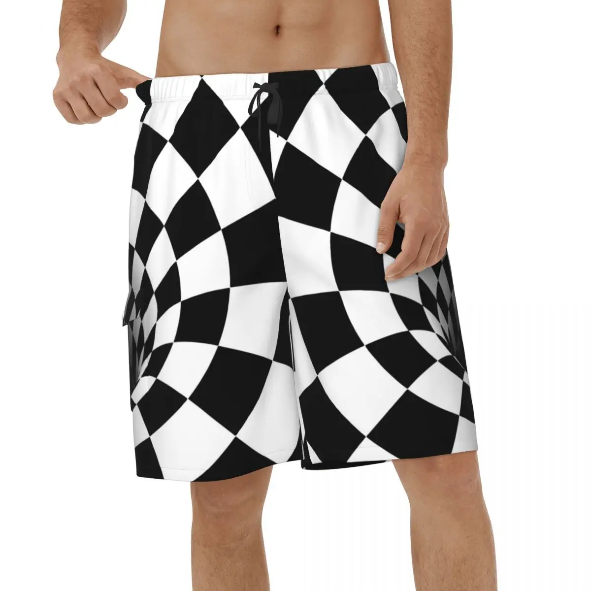 

Fashion Optical Illusion Black Hole Checkerboard Men Beach Shorts Sports Board Shorts Vacation Swimsuits Breathable Board Shorts