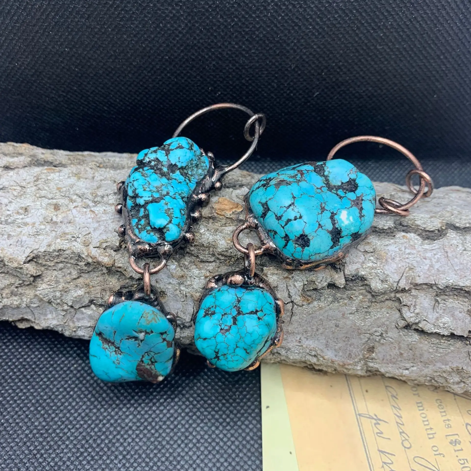 Irregular Turquoise Nuggets Hoop Pendant Reiki Bronze Chakra Healing Crystal Quartz Necklace for DIY Jewelry Making Accessories