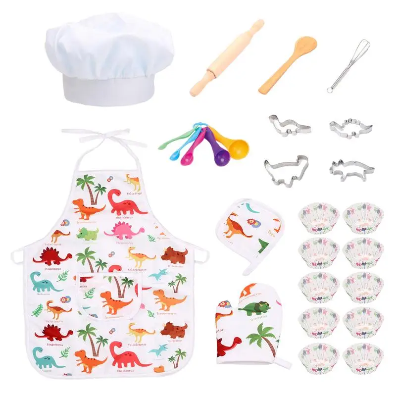 

Kids Chef Set Kids Baking Set With Dinosaur Apron And Chef Hat Kids Cooking And Baking Gift Set For The Kitchen Kids Baking Set