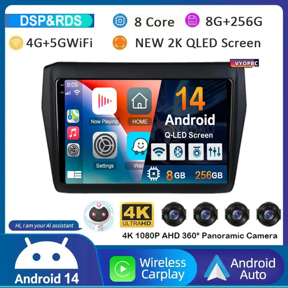 Android 14 беспроводной Carplay и автоматический автомобильный радиоприемник для Suzuki Swift