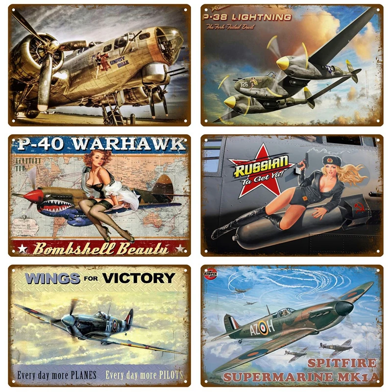 

Vintage Metal Signs Aircraft Plate Retro Tin Sign Fighter Jet AirPlane Metal Plaque Painting Living Room Home Wall Decoration