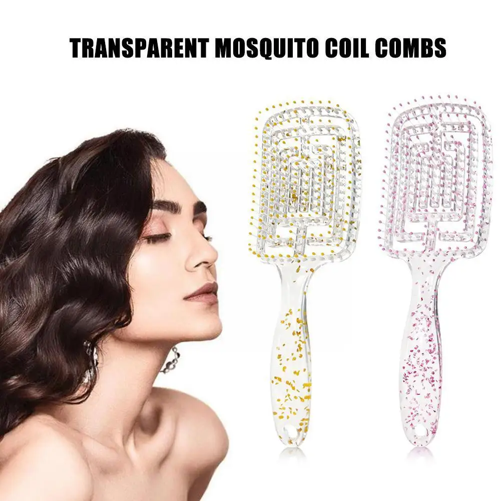 

Clear Mosquito Coil Comb Glitter Plastic Openwork Ribs Straight Barber Styling Supplies Comb Comb Women's Fluffy Hair Curly L8B4