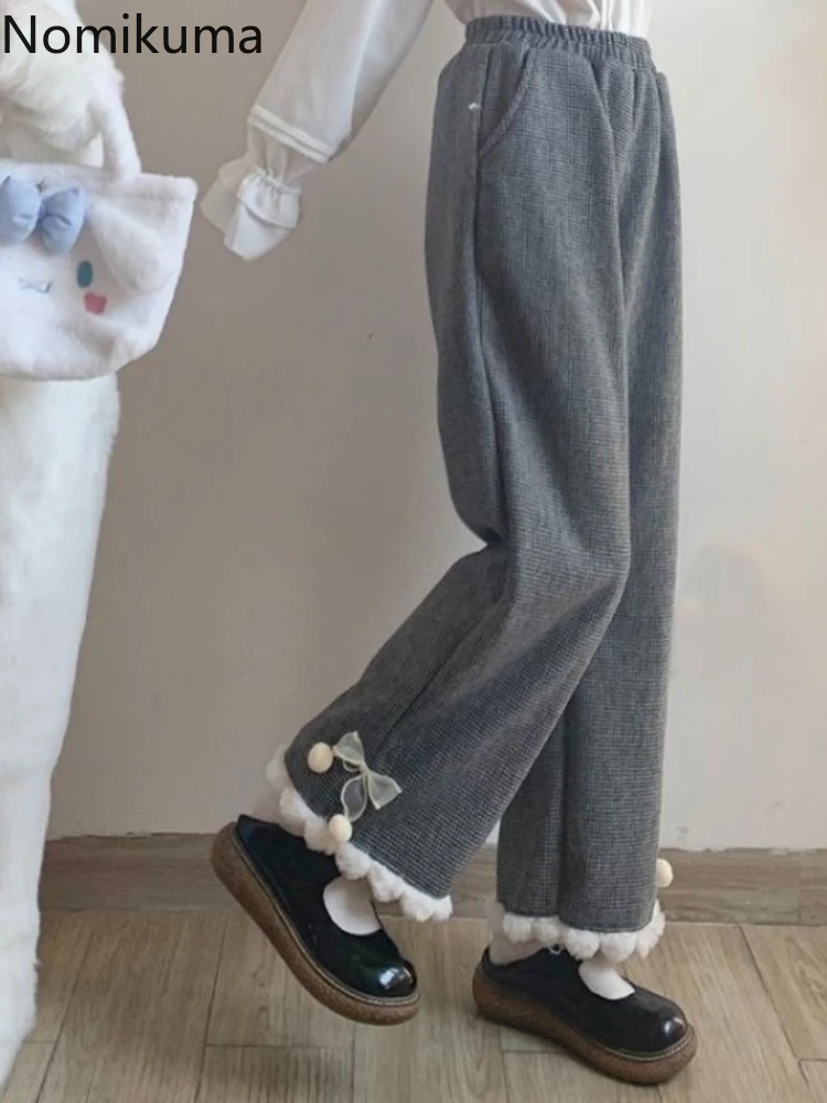 2024 новые японские широкие брюки для женщин твидовые повседневные с бантом Femme
