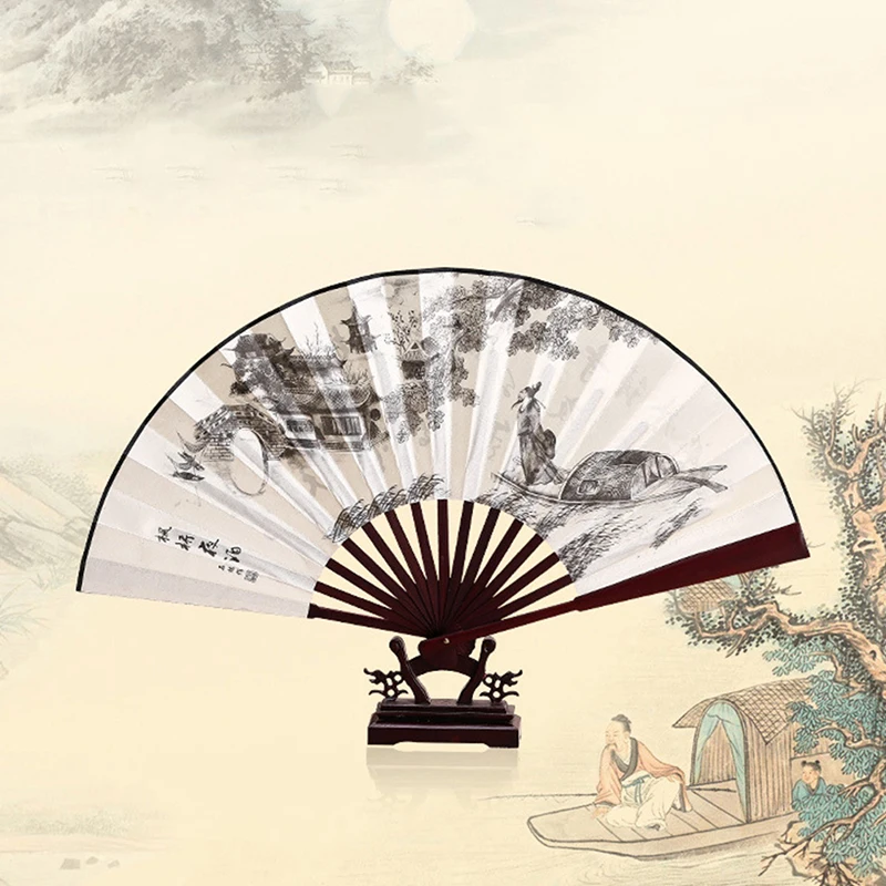 

Folding Fans Handheld Elegant Antique Style Hand Fan Foldable Calligraphy Ink Painting Chinese Accessories Oriental Deco