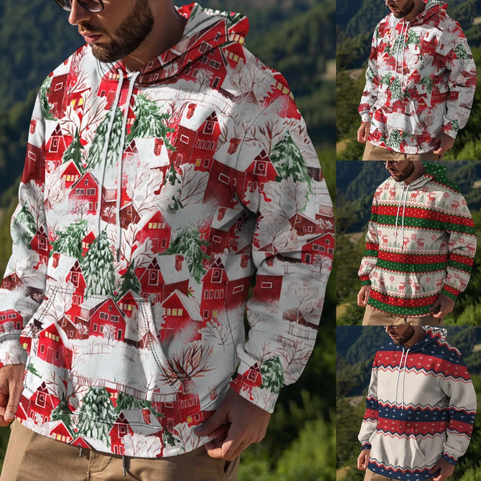 

Мужская флисовая рубашка с капюшоном и графическим принтом