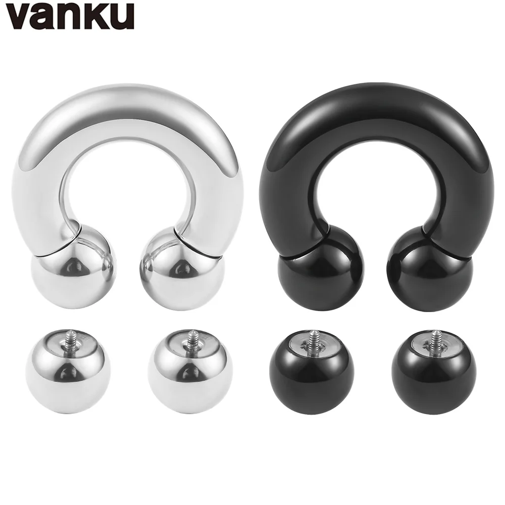 Vanku 1pcs Stainless Steel Ear Piercing Weights Stretcher Expander Ear Gauge BCR Ball U Shape Nose Septum Ring Jewelry