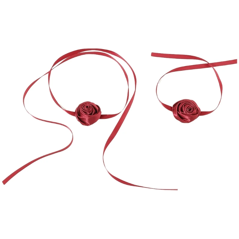 Сексуальное простое колье-чокер с длинной лентой и цветком розы