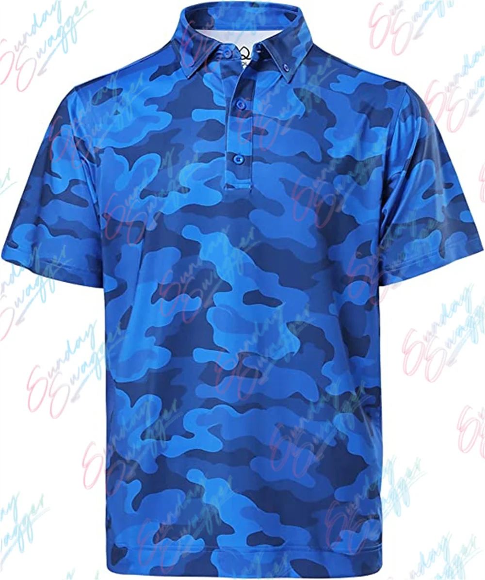 Sunday Swagger Camouflage Golf Shirt Men's T-shirt Badminton Football Short-Sleeved Shirt Breathable Shirt Fishing Polo Shirt
