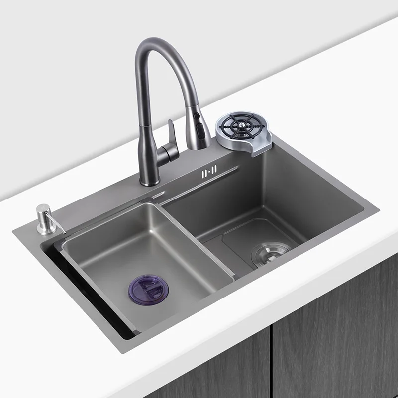 

SUS304 Stainless Steel Kitchen SINK Nano Gray Dishwashing Sink Single Bowel with Grey Basket Household Dish Washing Basin 60X45