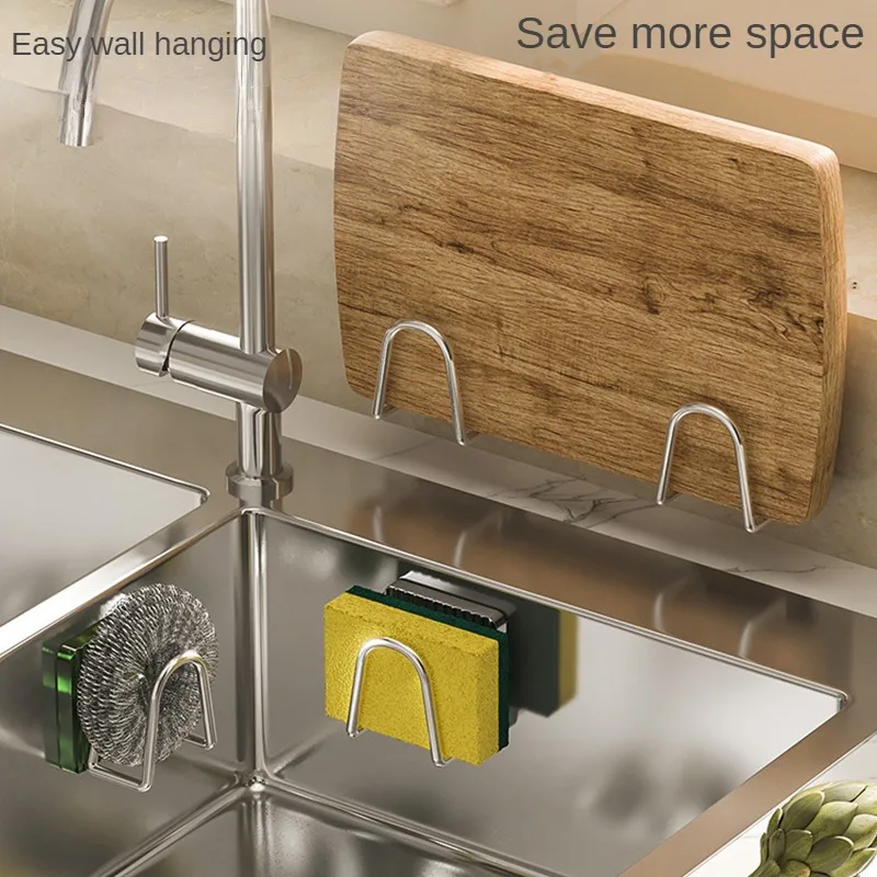 

Acrylic Sponge Organizer Drain Rack Kitchen Non-perforated Storage Hook Stainless Steel Multifunctional Sink Wall Drain Holder