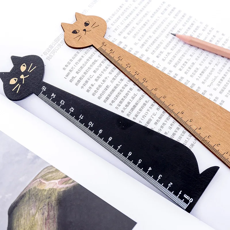 

1 Pc 15cm Lovely Cat Shape Ruler Cute Wood Animal Straight Ruler Gift For Kids School Supplies Stationery Black Yellow 1 Pc 15c