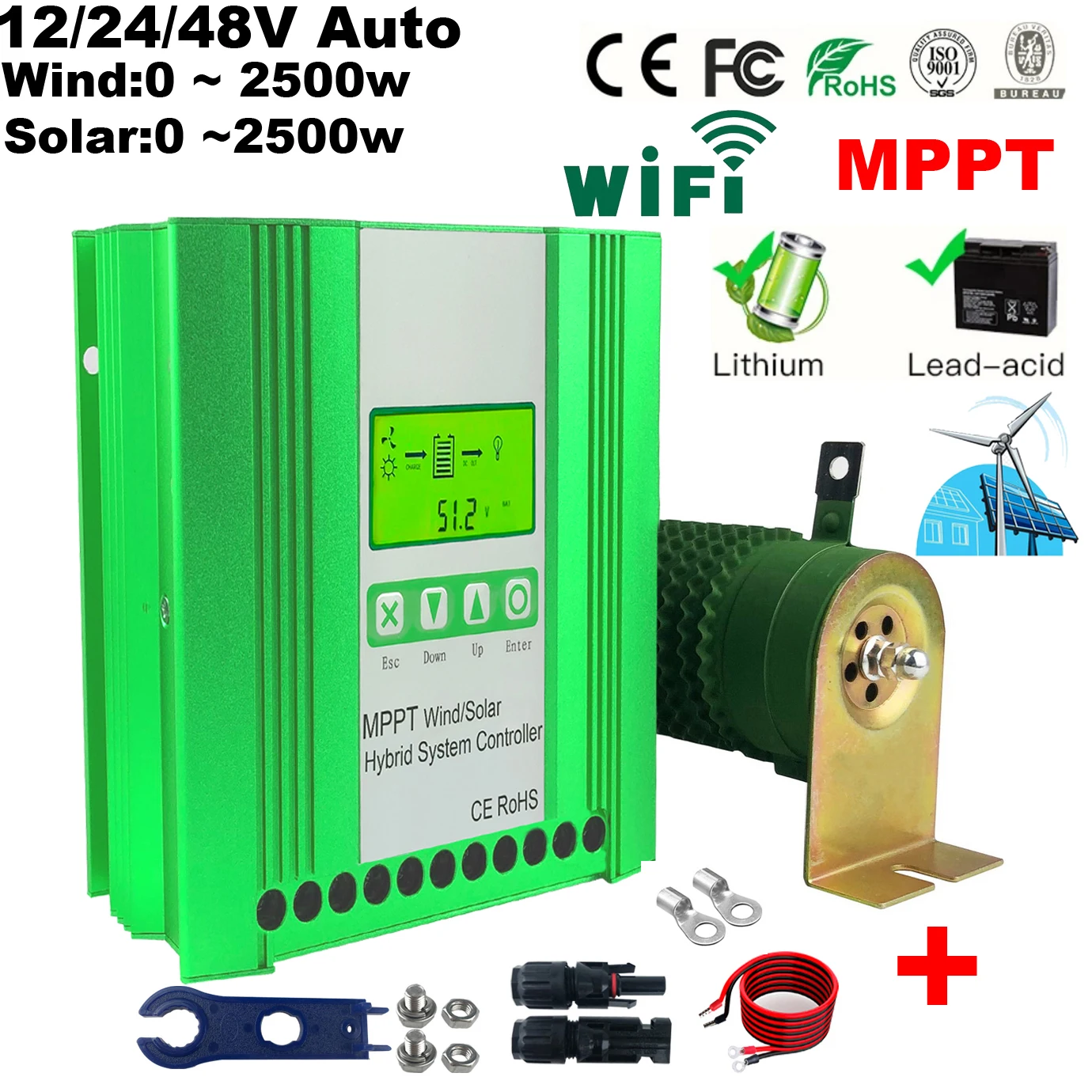 

5000W 12V 24V 48V MPPT Hybrid Solar Controller Wind Turbine Battery Equalizer With Dump Load LCD Display For Lifepo4 All Battery
