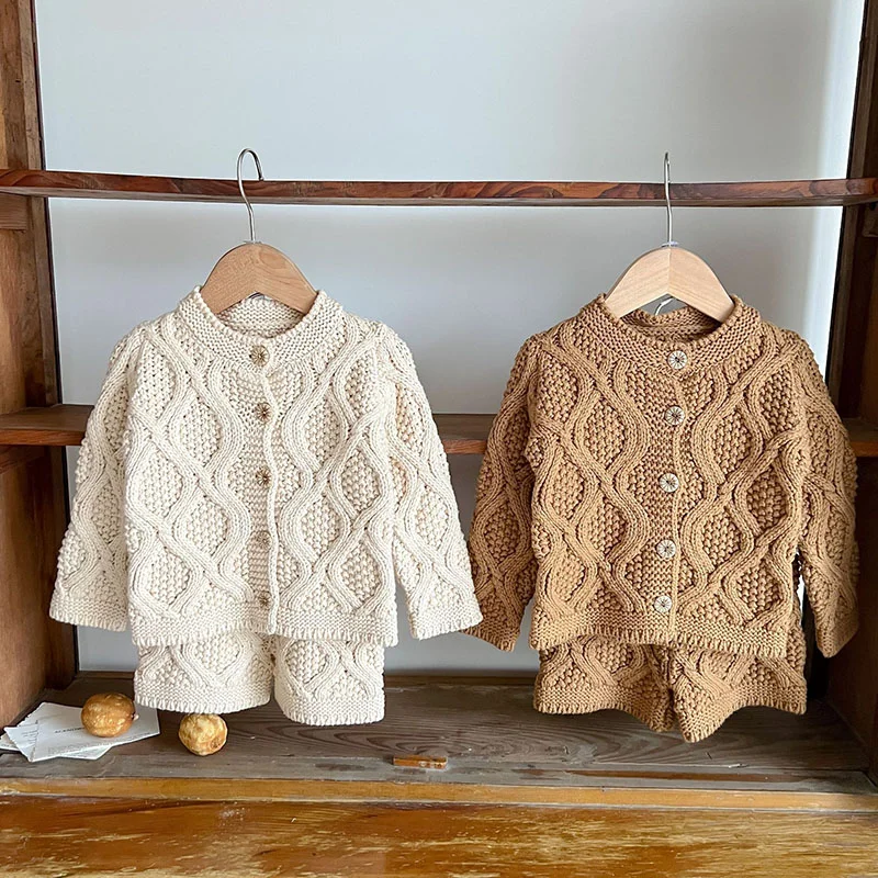 

0-2Yrs Spring Autumn Infant Baby Boys Girls Knitted Long Sleeve Top+Shorts 2pcs Sets Clothes Kids Girls Solid Color Suit 2022
