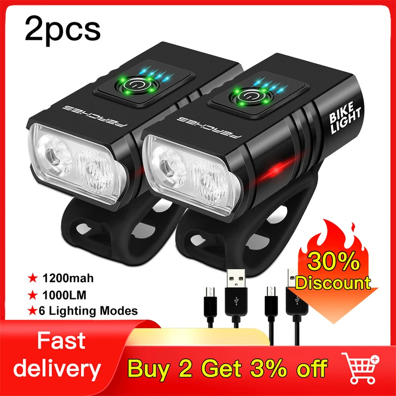 

2PCS Bright Bicycle Light T6 LED Front Light Bicycle USB Rechargeable Lamp MTB Mountain Bicycle Lantern Headlight MTB Accessorie