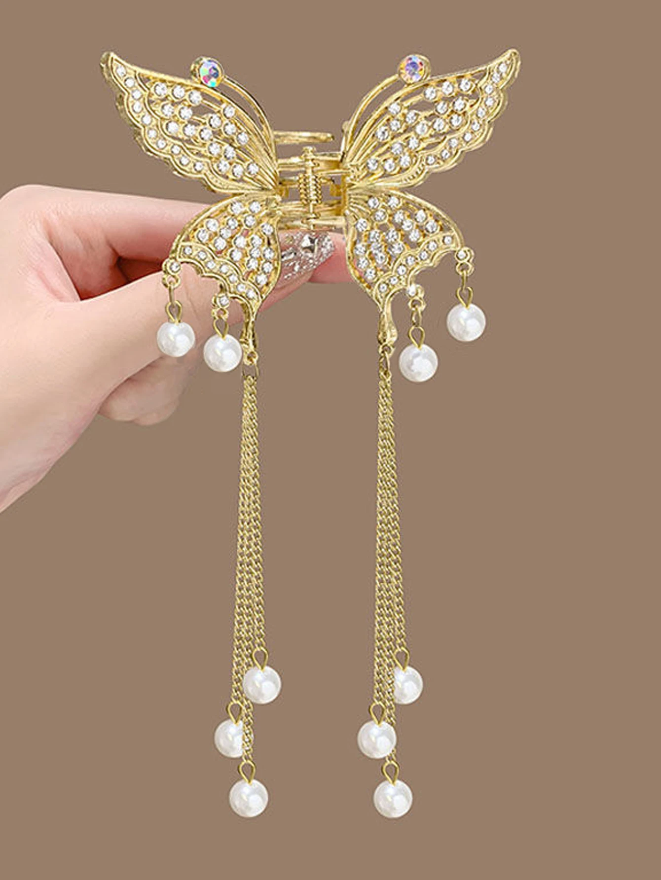 Элегантный блестящий бриллиант бабочка коготь для волос искусственный нефрит