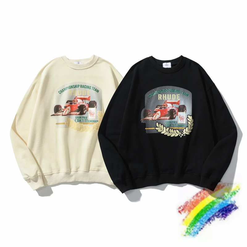 

Rhude Sweatshirts Men Women Top Version Racing Print Cotton Terry Crewneck