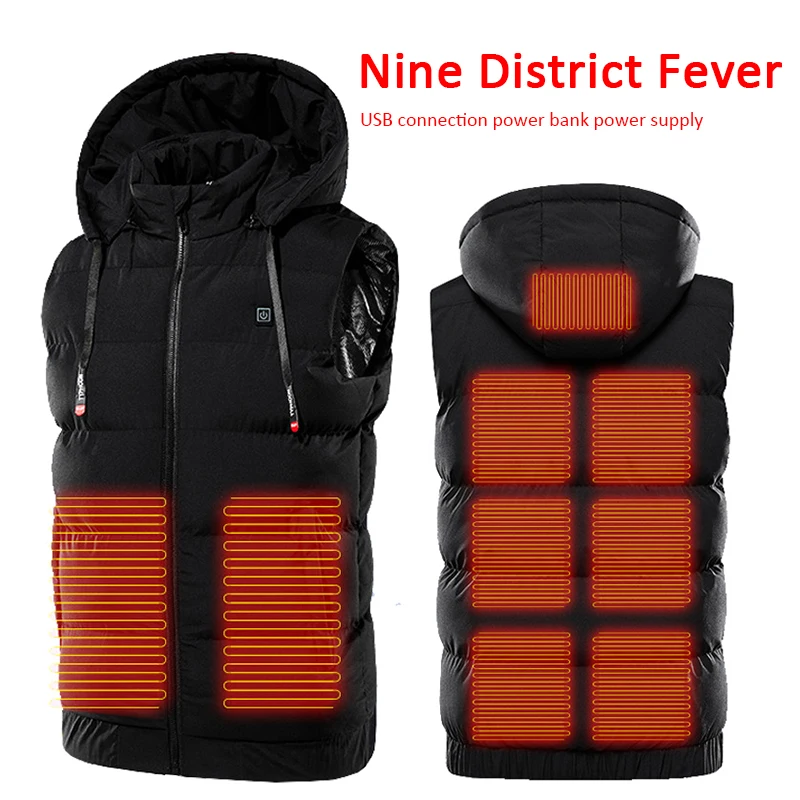 

Autumn Winter Smart Heating Cotton Vest Men Thermal Waterproof Jacket USB Charging Vest Adjustabe Heating Warmer Pad Hiking Warm