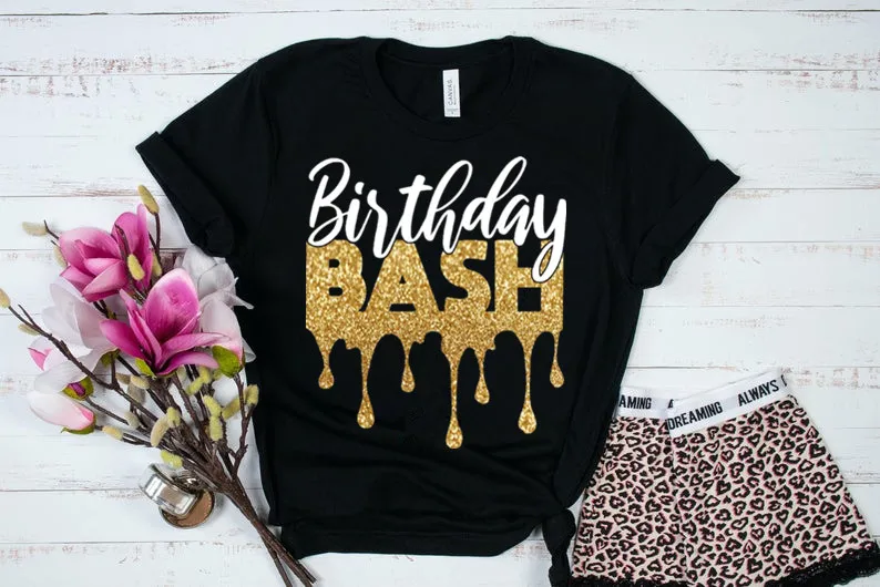 Birthday Bash Drip Squad Queen Cotton Plus Size Female Clothing O Neck Shirt Short Sleeve Girl Top Tee Streetwear Drop Shipping