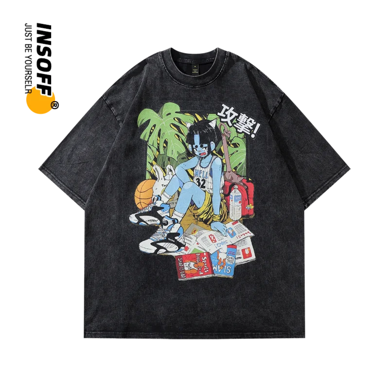 

Original Designer Japanese Classic Anime Printed Graphic Quality Cotton Washed Vintage Y2k Oversized Streetwear Harajuku T-shirt
