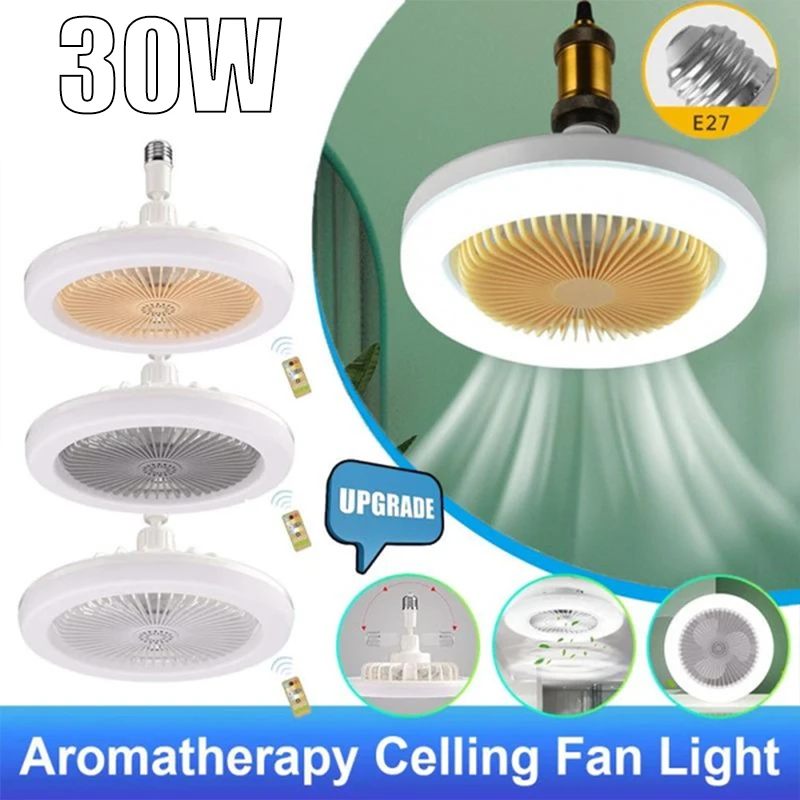 

Потолочный вентилятор с лампой E27, лампа для спальни, с дистанционным управлением, тихий охлаждающий вентилятор, 30 Вт