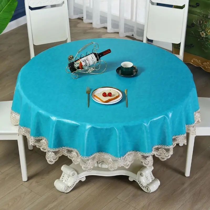 

Round Fine Leather Table Cloth Waterproof Oil Resistant Washable Circular Table Mat Nordic Style Lace Side Dining Tablecloth