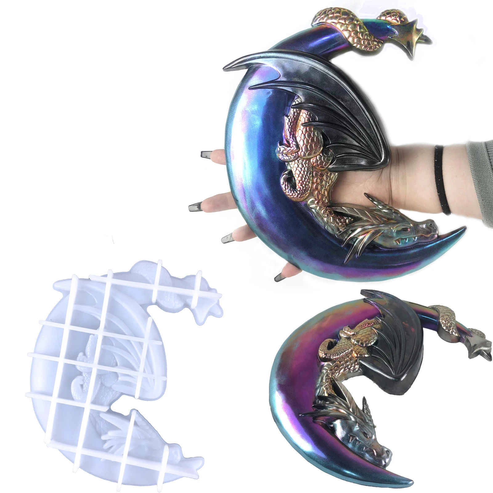 

3D Flying Dragon Moon Wall Decoration Silicone Mold DIY Handicraft Wall Living Room Desktop Decoration Epoxy Resin Molds Making