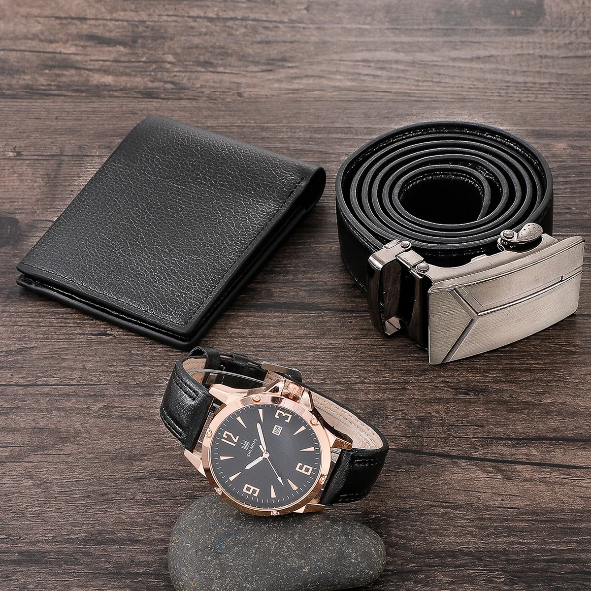 

Men's Watch+Wallet+Belt Set Male's Gift for Father's Day Birthday Gift 3pcs/set for Dad Boyfriend Good-looking PU Strap H9