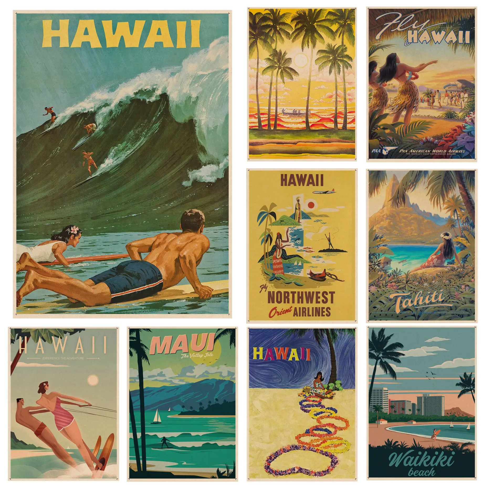 

USA CITY Hawaii NaPali Vintage Posters Decoracion Painting Wall Art Kraft Paper Home decor