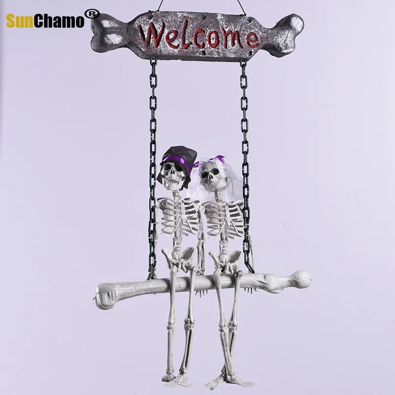 

Новый Хэллоуин скелет жениха и невесты Добро пожаловать подвеска дверная тарелка Добро пожаловать Декор "Ужасы"