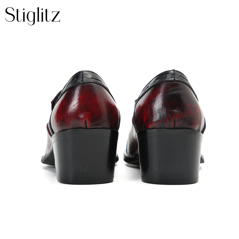 Бордовые черные кожаные туфли с металлическими носками. Новинка без шнуровки в