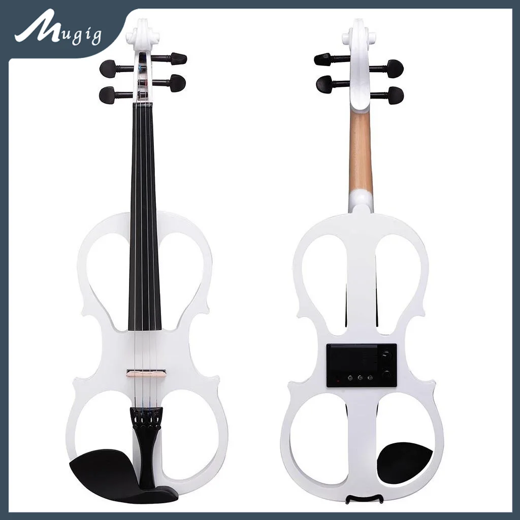 White Electric Violin Balance Sound Full Size 4/4 Size Electric Silent Fiddle Solid Wood High Level Student Beginner Violin SET