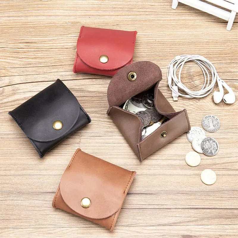 

1PCS Mini Vintage Cowhide Men's Coin Purse Zipper Coin Wallet Retro Key Holder Small Money Bag Money Change Coin Pouch