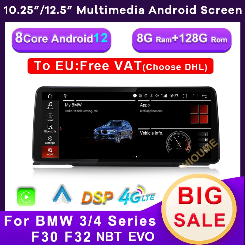 

10.25"/12.5" 8Core Android 12 6G+128G Car Multimedia Player GPS Navigation for BMW 3/4 Series F30 F31 F34 F32 F33 F36 NBT EVO