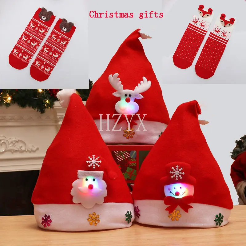 

Led Lights Christmas Hats and Cartoon Christmas Socks Buy A Hat and Give Away A Pair of Socks Christmas Gifts Decorations 2022