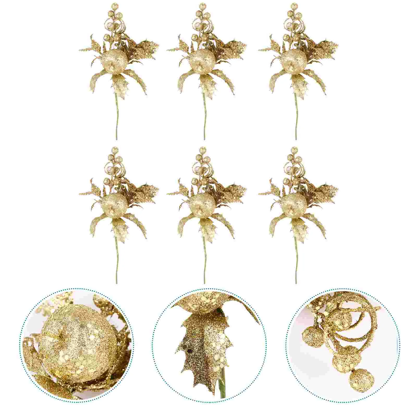 

Christmas Tree Picks Flowers Artificial Pine Glitter Ornaments Decorations Floral Berry Flower Holiday Stems