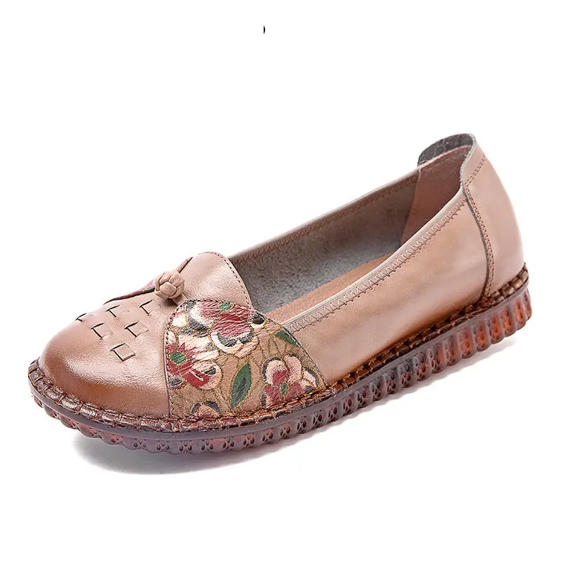 

2.5cm Retro Ethnic Checkered Weave Print Genuine Leather Butterfly Knot Summer Women Slip on Oxford Soft Comfy Flat Shoes