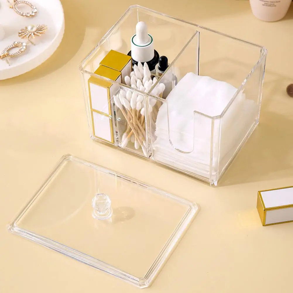 

Convenient Multi-compartment Visual Cotton Swab Makeup Container Box U-shaped Opening Cotton Round Pad Holder for Bathroom