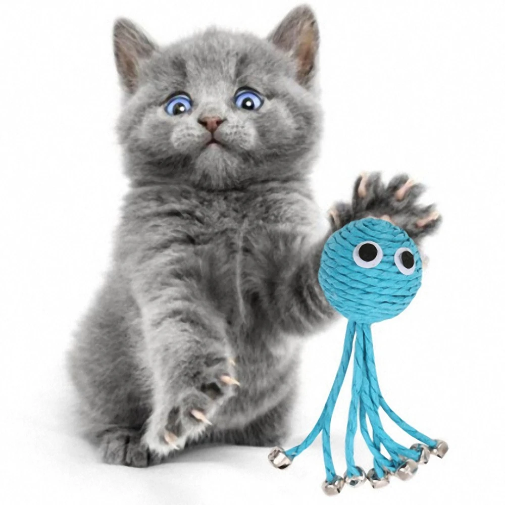 

Cat Toy Blue Octopus Woven By Paper Rope Ball with Bells Scratch-resistant Pet Playing Training Toy Teasing Cat Supplies