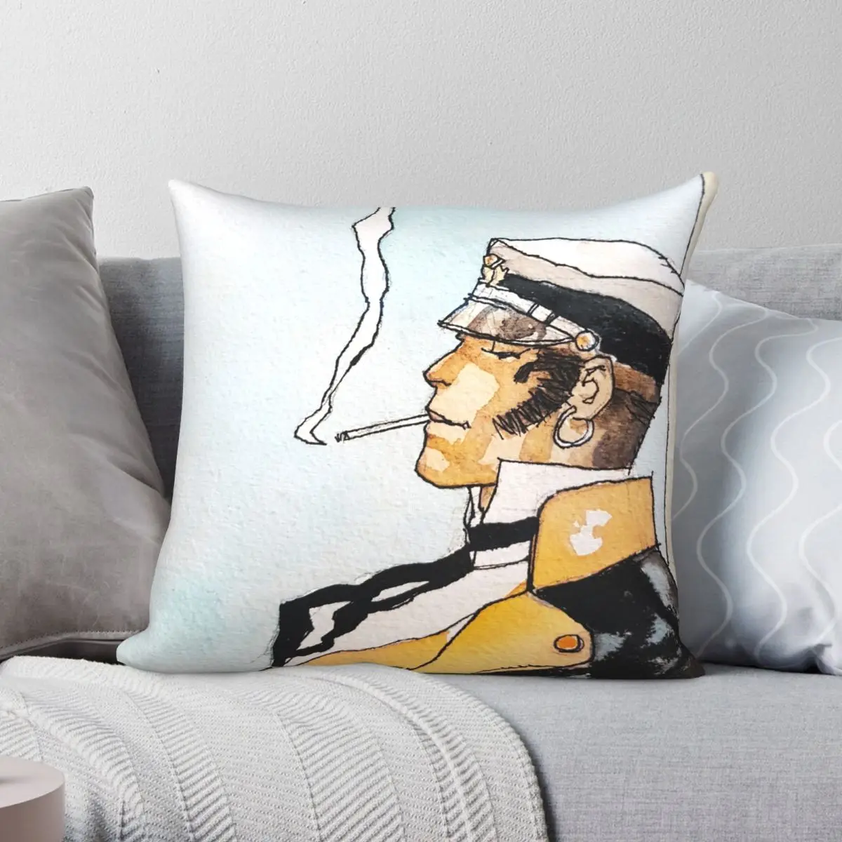 

Corto Maltese Smoking Square Pillowcase Polyester Linen Velvet Creative Zip Decor Throw Pillow Case Car Cushion Case