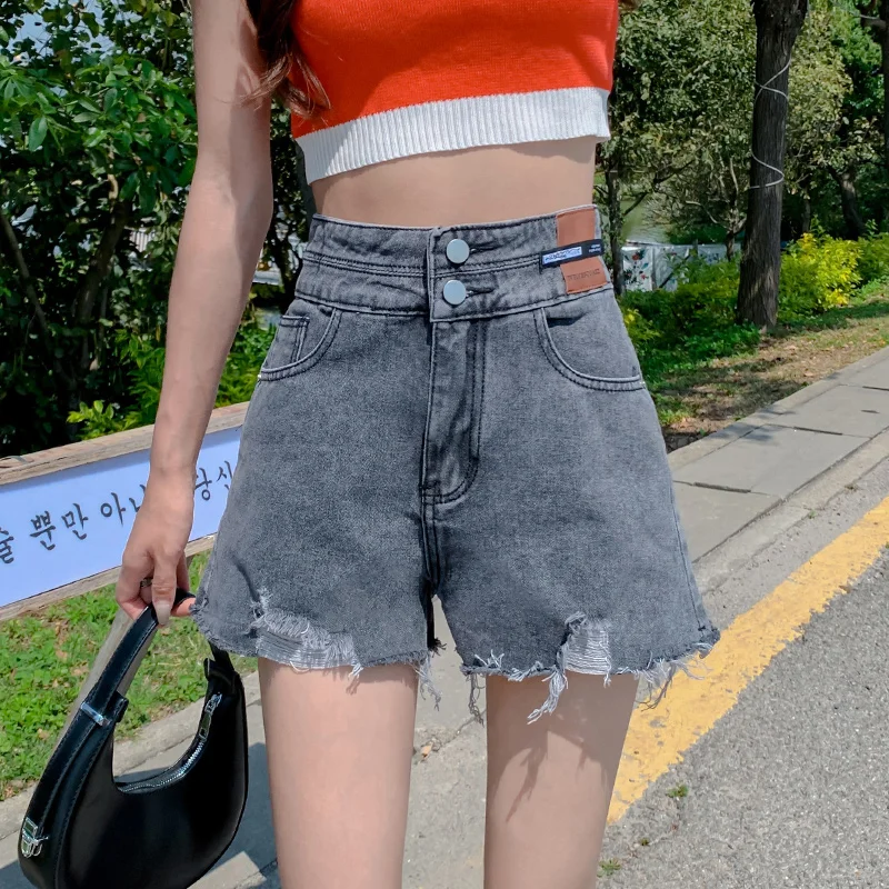 High waisted denim shorts for women's summer 2023 new Korean version A-line loose fitting and slim slim with a raw edge hot pant