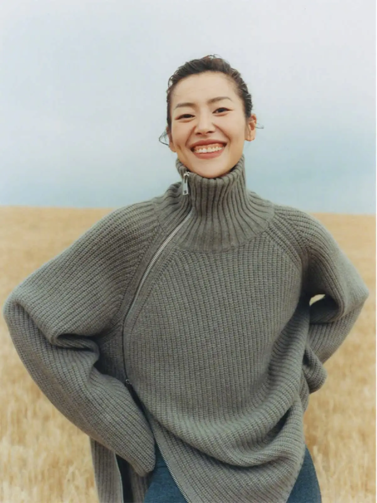 В наличии! БОЛЬШОЙ COUSIN 00% кашемировая водолазка с боковой молнией свободный