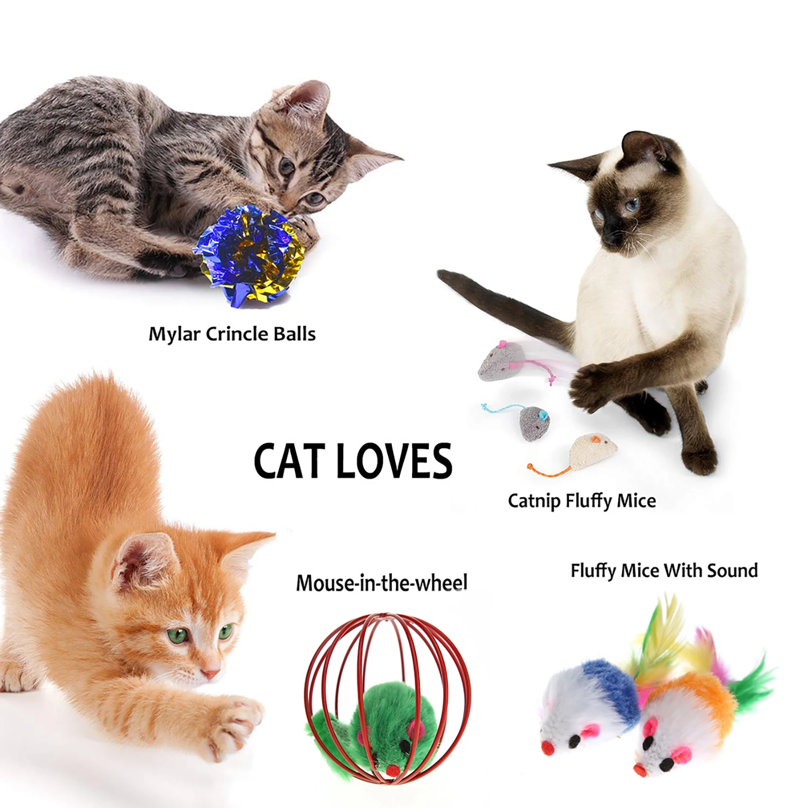 

11pcs Cat Toys Set Cat Retractable Teaser Wand Catnip Fish Two Mylar Crinkle Balls 4 Colorful Mice Color Random