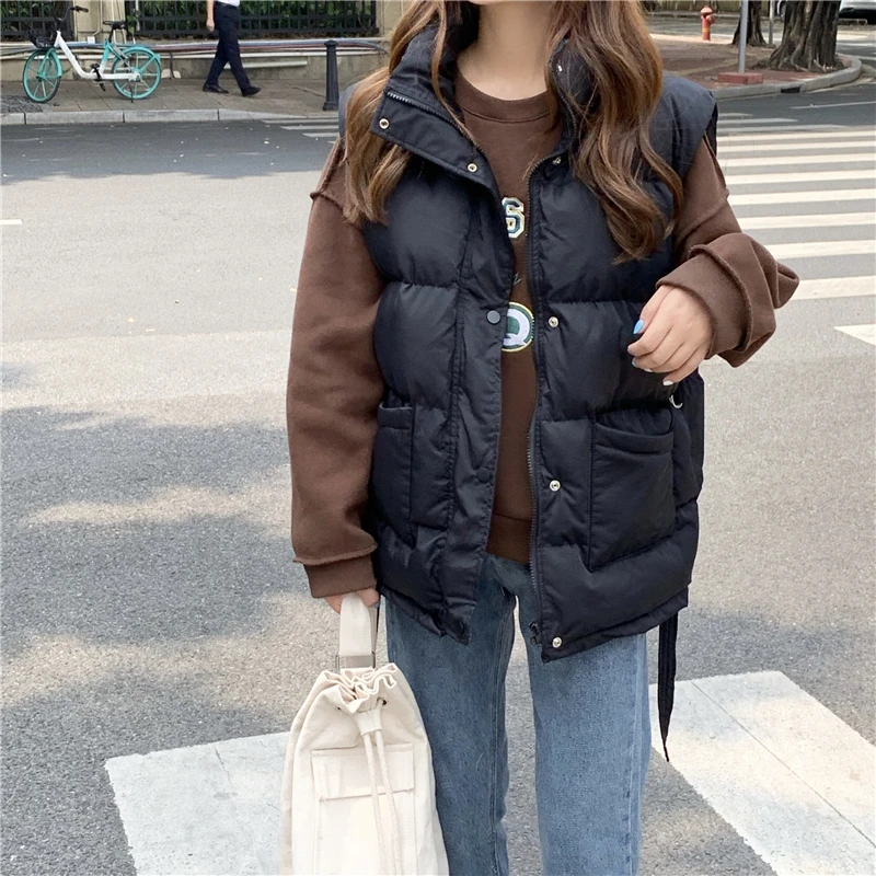 New Female Vest Jacket Autumn 2021 Women Winter Coat 4 Colors Warm Women Loose Parkas Solid Army Green Sleeveless Coats Parka