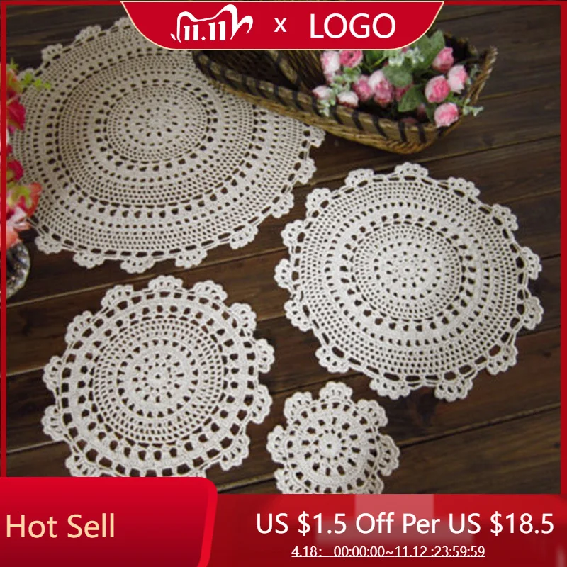 

Lace Round Cotton Table Place Mat Dining Pad Cloth Crochet Placemat Cup Mug Tablecloth Tea Coaster Handmade Doily Kitchen Tool