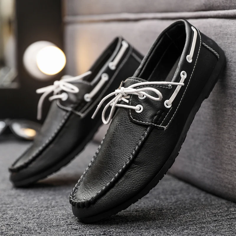 

Мужские повседневные кожаные туфли, черные универсальные туфли на плоской подошве, для вождения, 2023