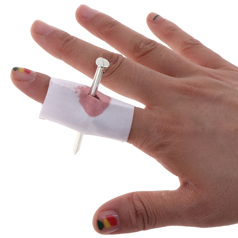 

1/3pcs Halloween Funny Props Finger Wear Nail Halloween Action Figure Toy Fake Blood Party Props Nail Through FingerTricky Toys