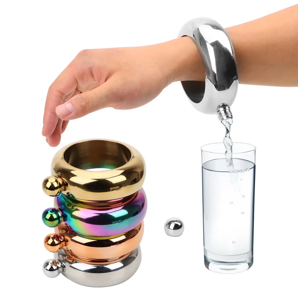 

3.5 oz Drinkware Accessories for Whiskey Vodka Alcohol Round Chic Hip Flask Bracelet Elegant Wine Bottle Bangle Hip Flask
